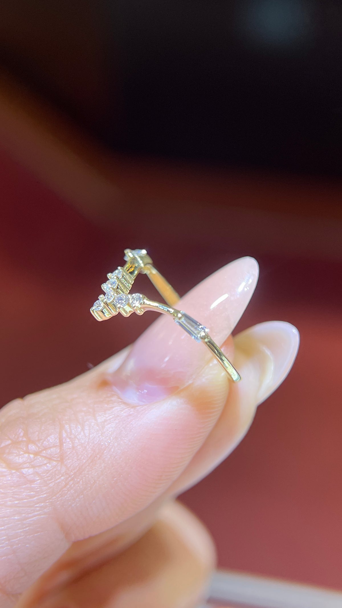 Two Baguette Diamond Chevron Band 14K Gold BAN191