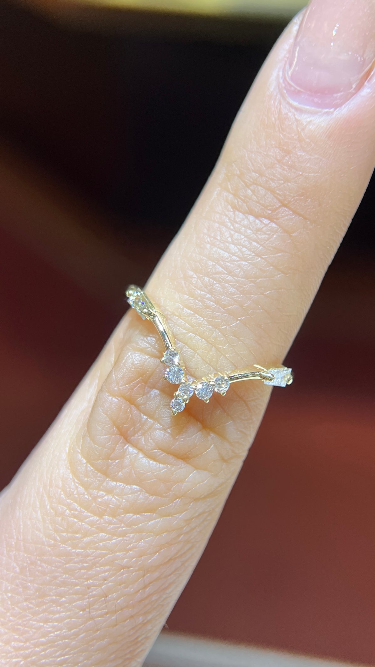 Two Baguette Diamond Chevron Band 14K Gold BAN191