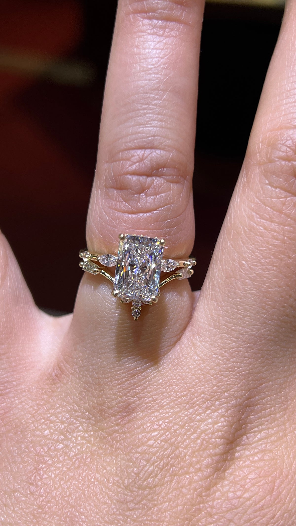 Two Baguette Diamond Chevron Band 14K Gold BAN191