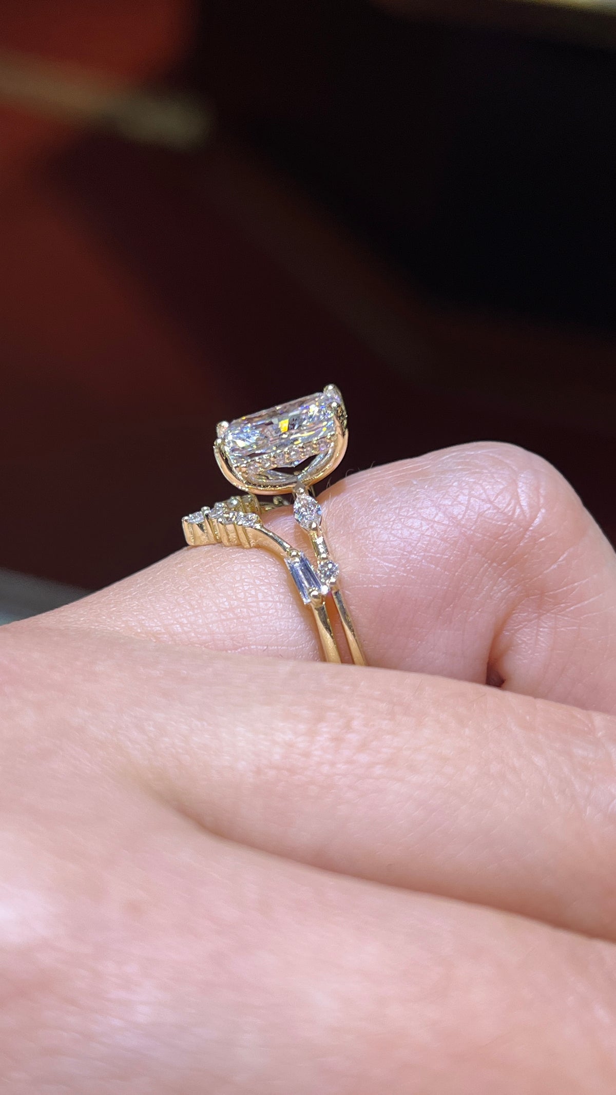 Two Baguette Diamond Chevron Band 14K Gold BAN191