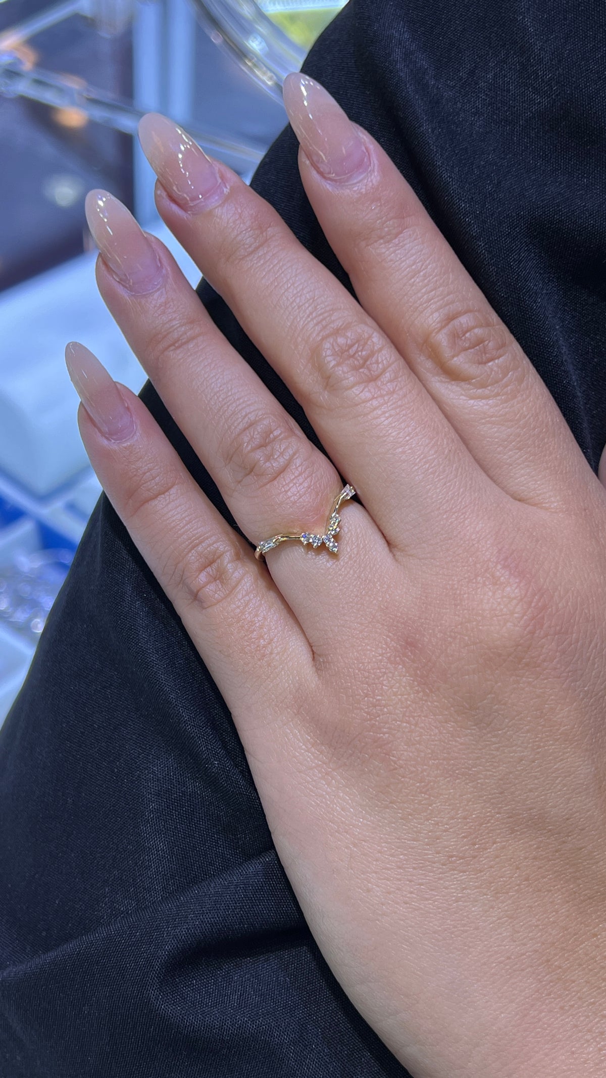 Two Baguette Diamond Chevron Band 14K Gold BAN191