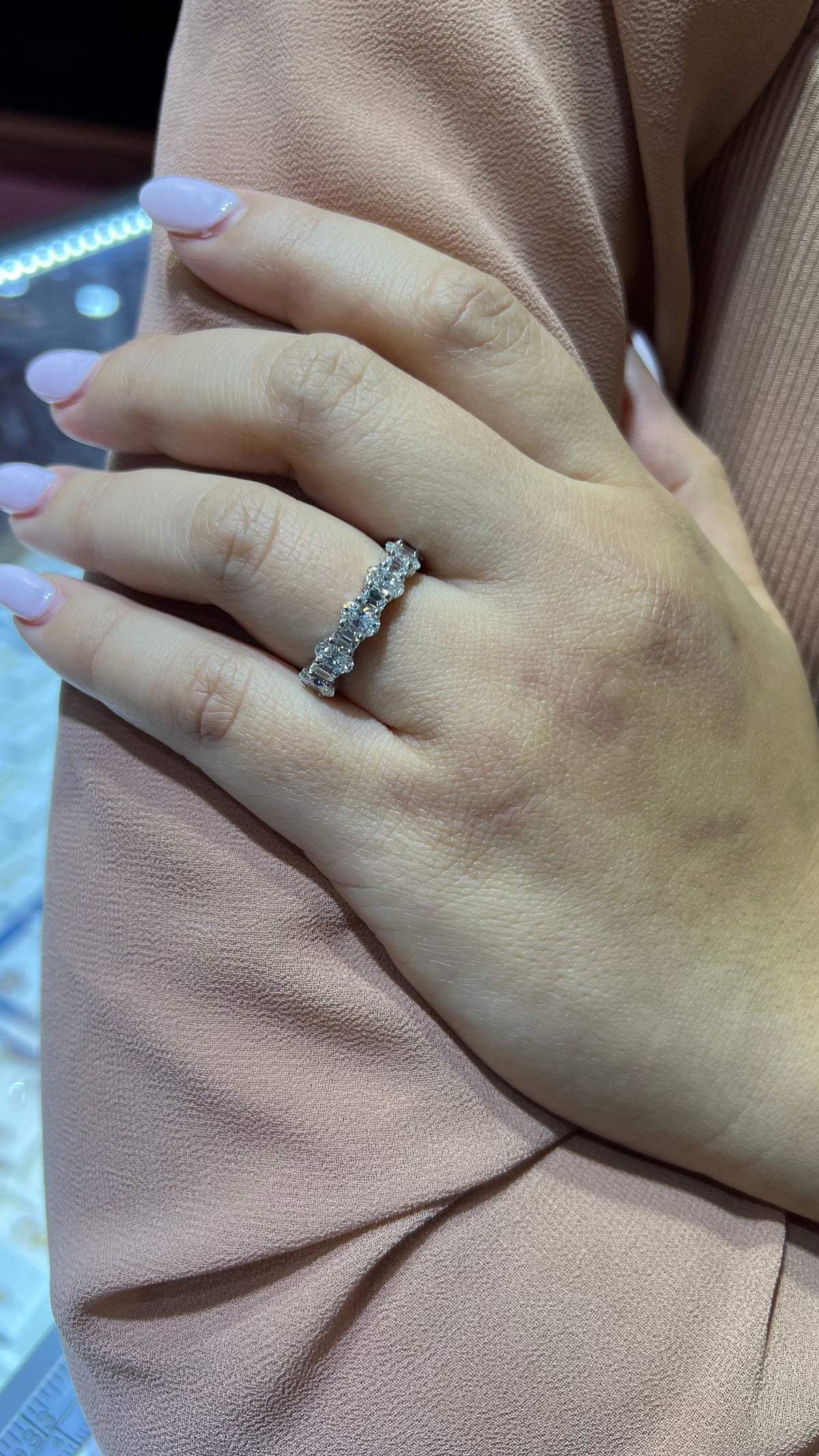 Alternating Round & Baguette Diamond Eternity Band 14K Gold BAN192