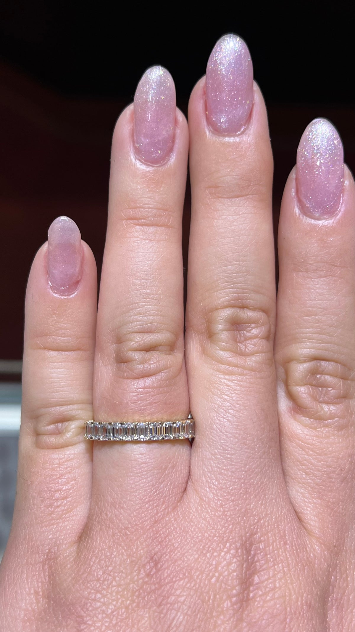 Emerald Diamond Shared Prong Gold Band 14K Gold BAN193