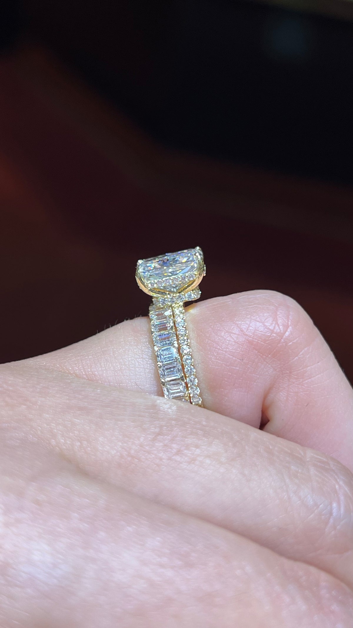 Emerald Diamond Shared Prong Gold Band 14K Gold BAN193