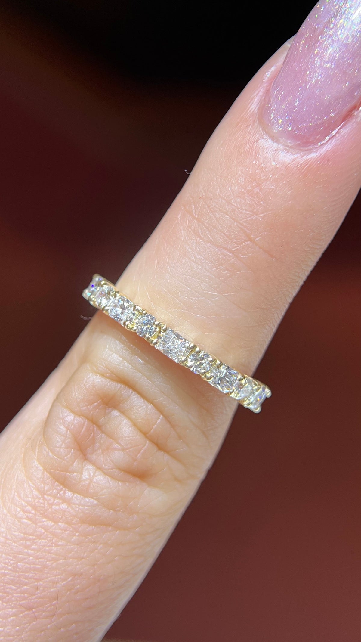 Alternating Radiant and Round Diamond Band 14K Gold BAN195