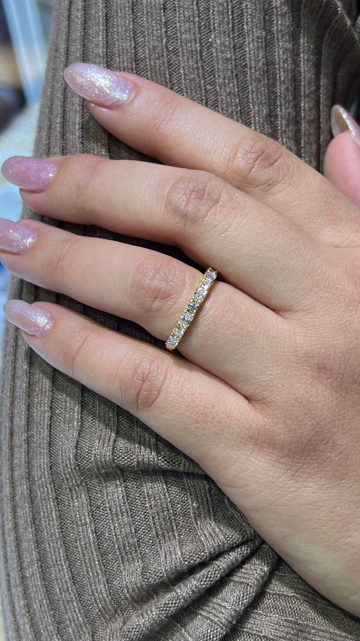 Alternating Radiant and Round Diamond Band 14K Gold BAN195