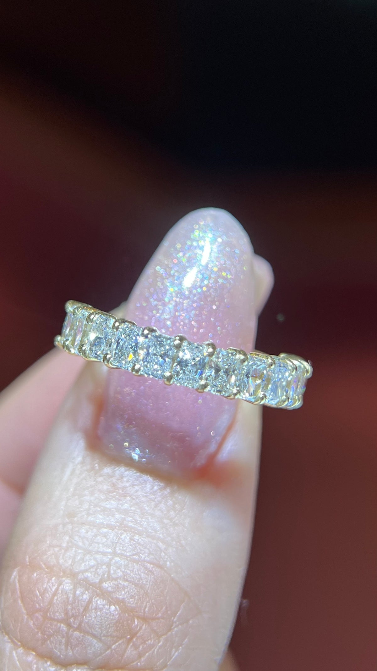 Radiant Diamond Shared Prong Gold Band 14K Gold BAN196