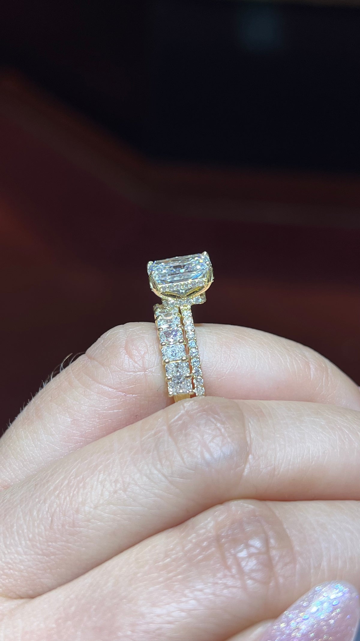 Radiant Diamond Shared Prong Gold Band 14K Gold BAN196