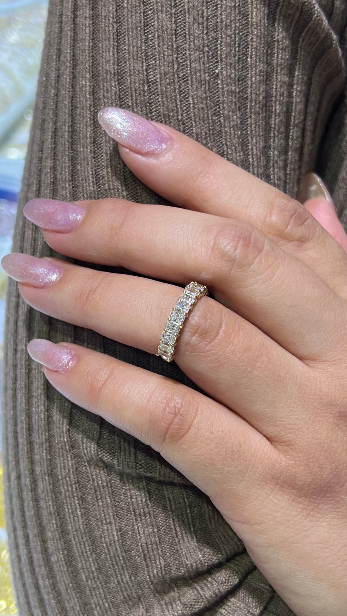 Radiant Diamond Shared Prong Gold Band 14K Gold BAN196