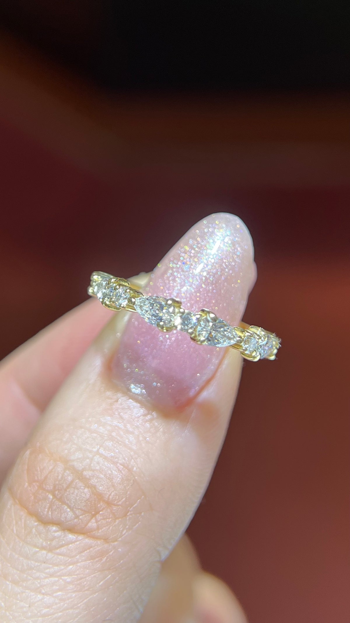 Pear and Round Alternating Diamond Band 14K Gold BAN199