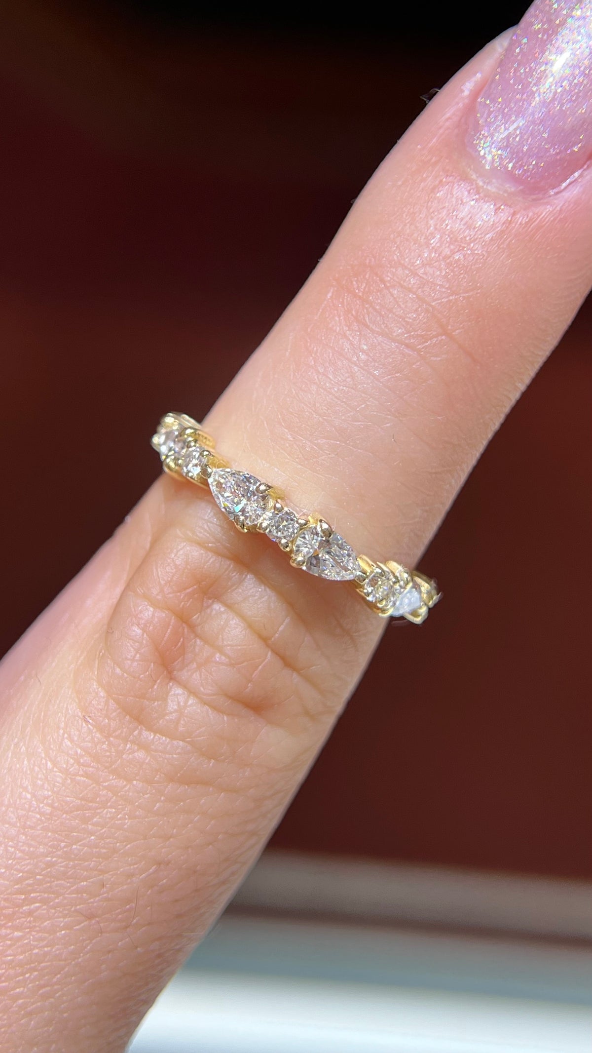 Pear and Round Alternating Diamond Band 14K Gold BAN199