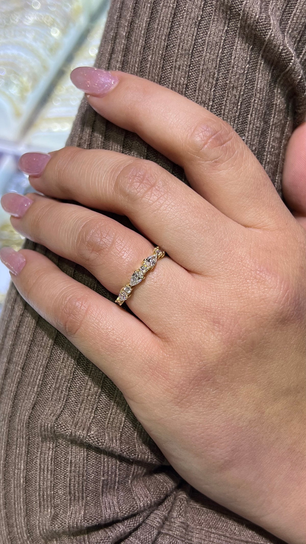 Pear and Round Alternating Diamond Band 14K Gold BAN199