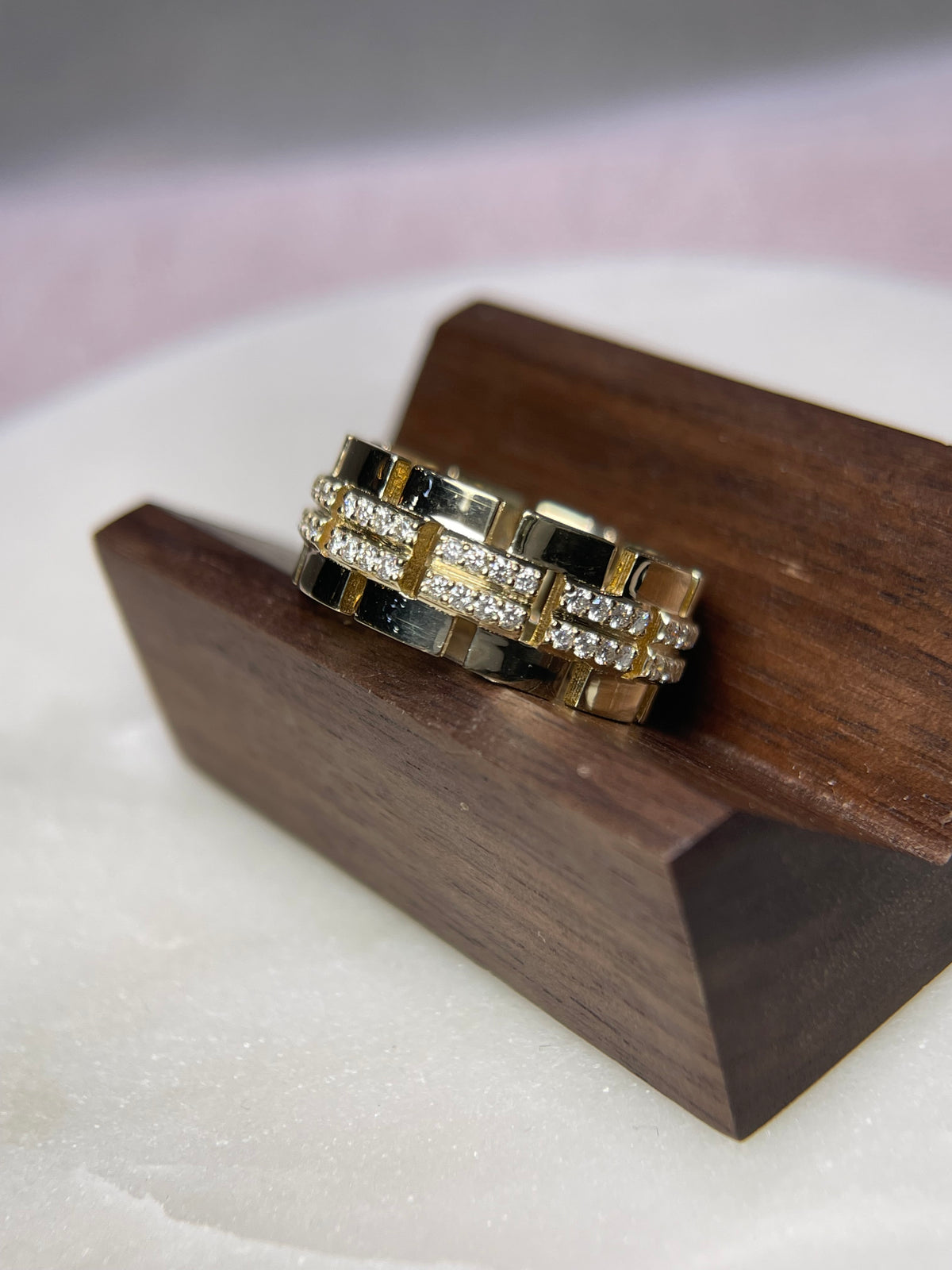 0.80ct Polished Chain Link Double Row Diamond Wedding Band 14K Gold MR027