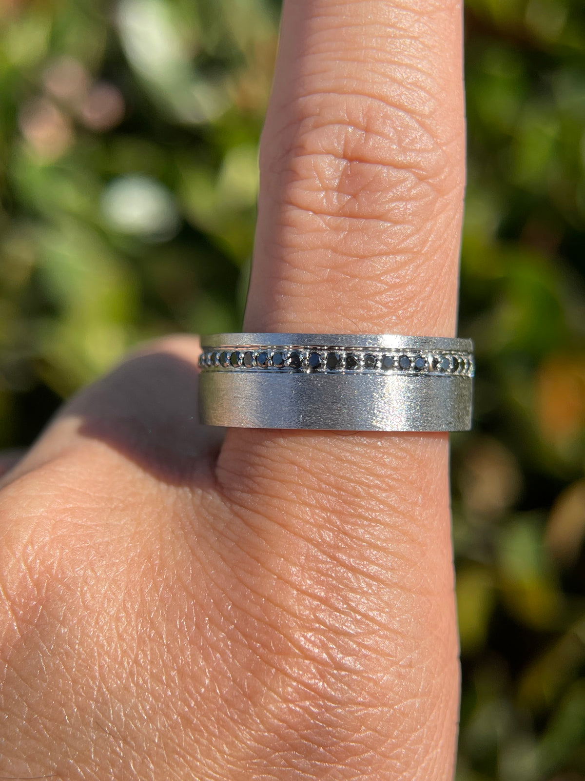 Men's 0.40ct Remy Off-Center Brushed Black Diamond Wedding Band 14K Gold MR012