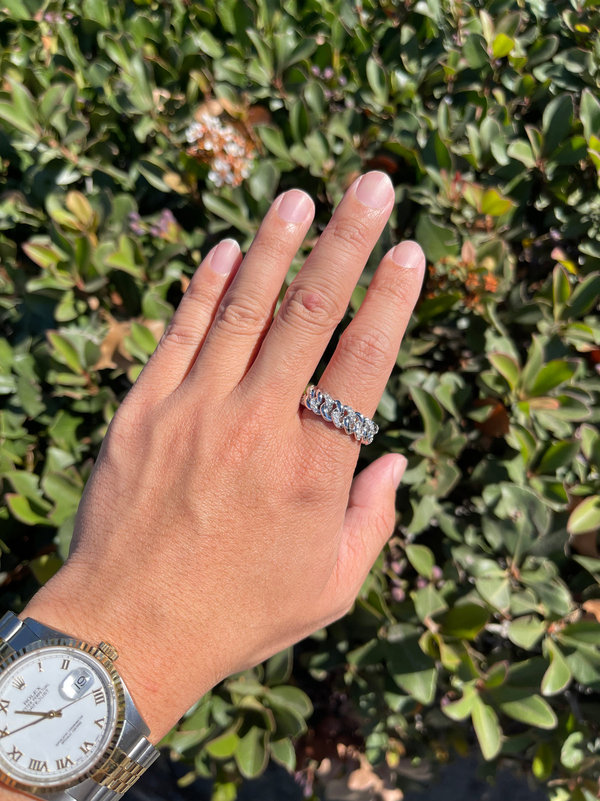 0.52ct Polished Half Diamond Rounded Cuban Link Ring Solid 14K Gold MR032