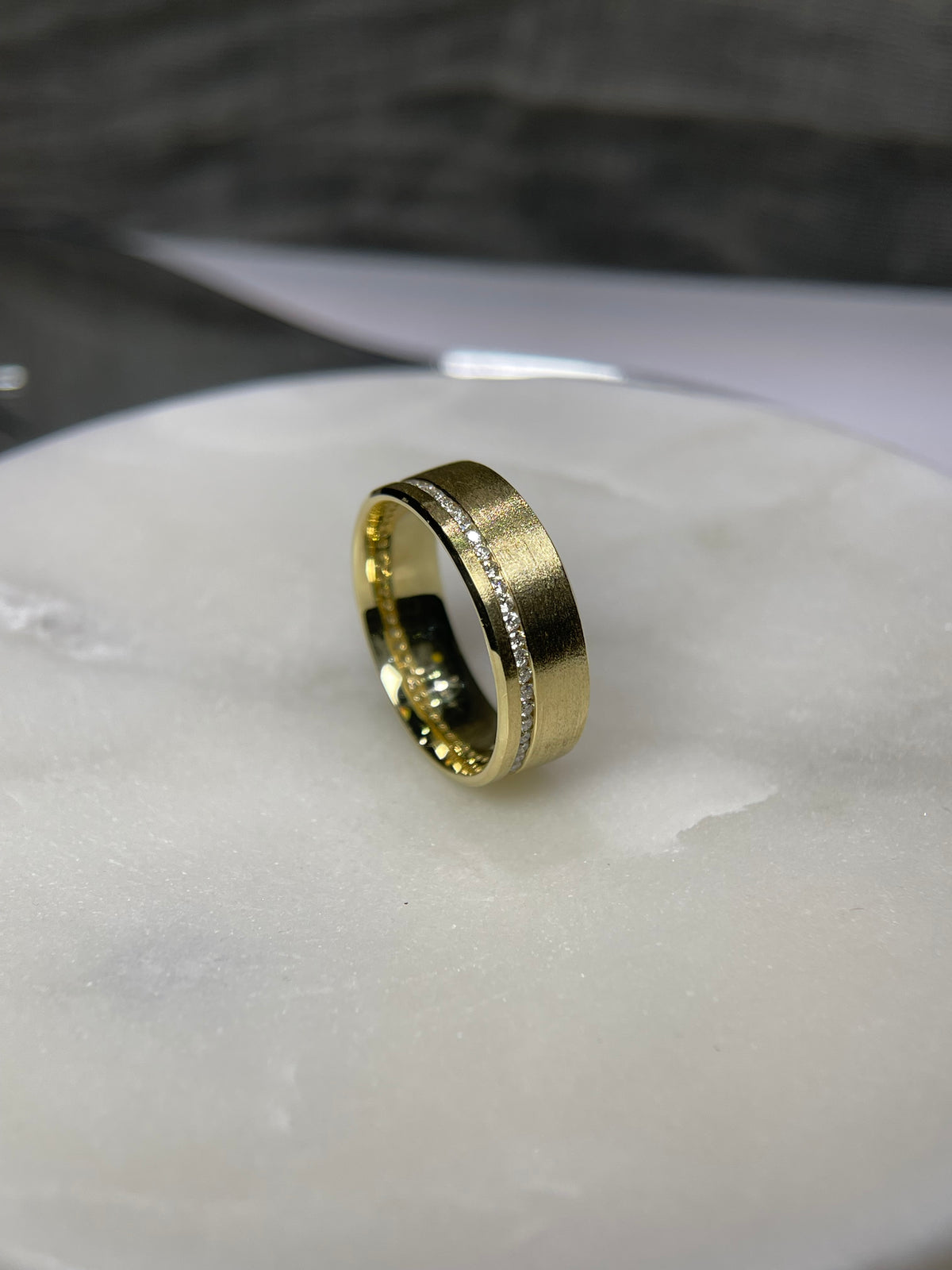 Men's 0.60ct tw Remy Off-Center Brushed Eternity Diamond Wedding Band 14K Gold MR001