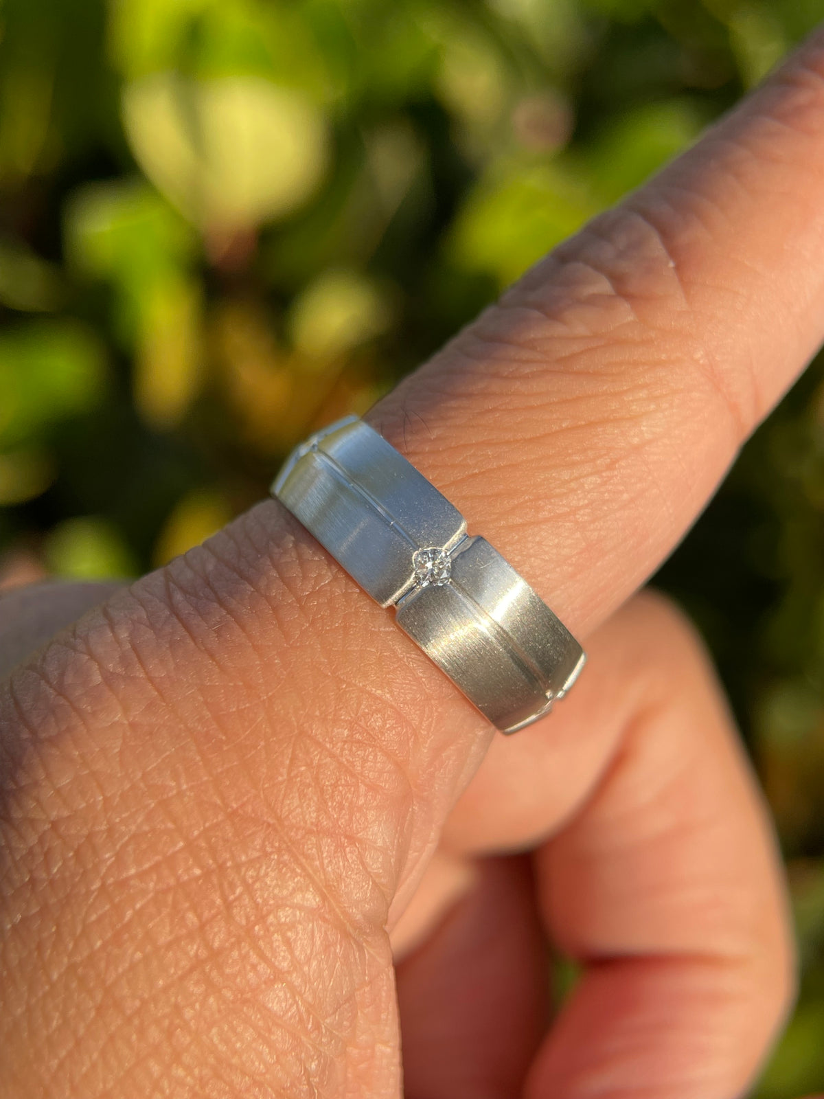 Brushed Double Bezel Eternity Diamond Wedding Ring 14K Gold MR021