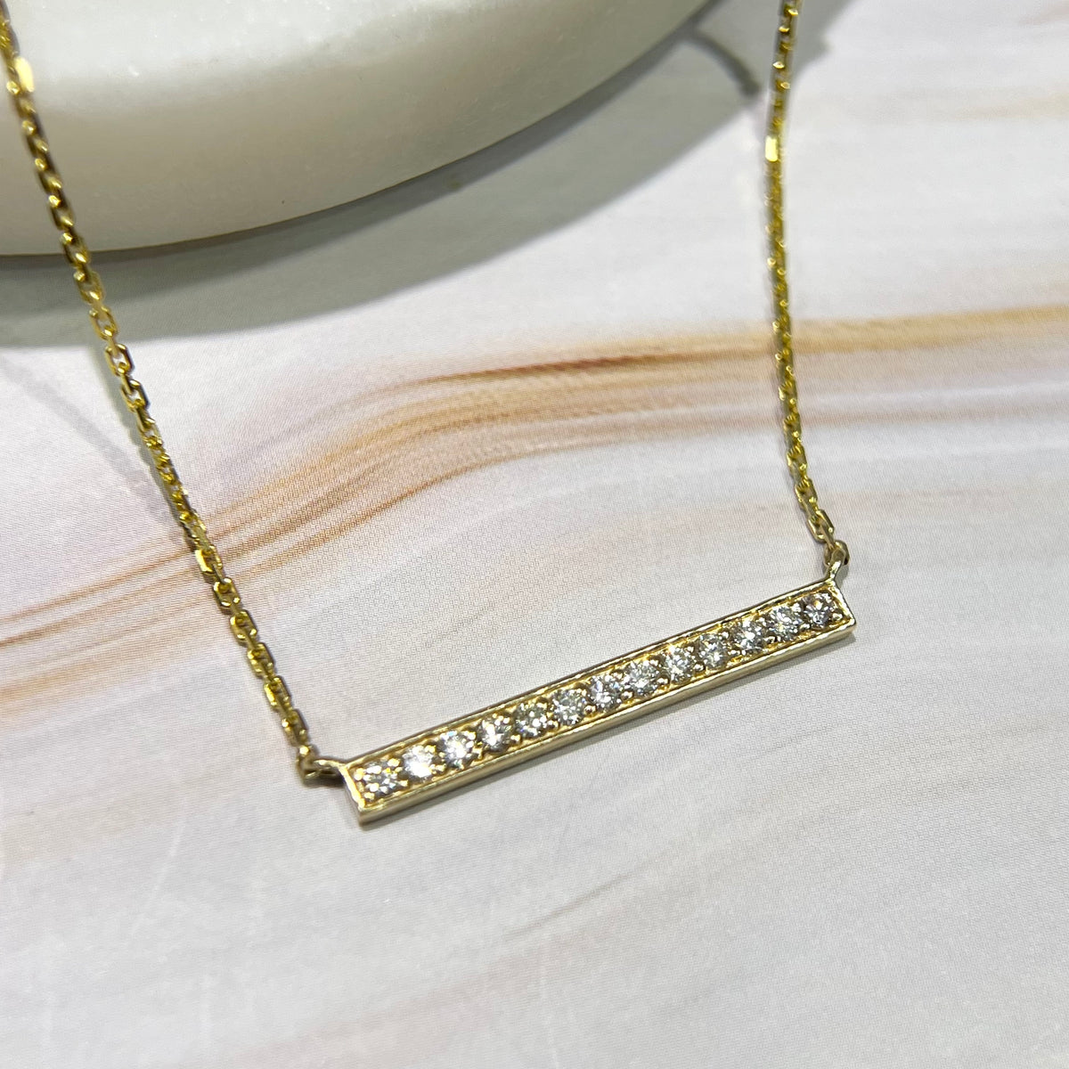 1.2mm Cable Chain w/ Large Diamond Bar Necklace 14K Solid Gold DFN006