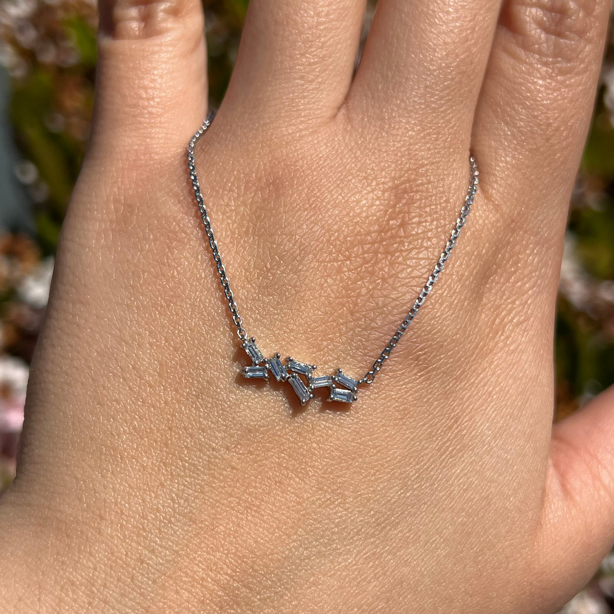 1.2mm Cable Chain w/ Diamond Baguette Cluster Necklace 14K Solid Gold DFN008