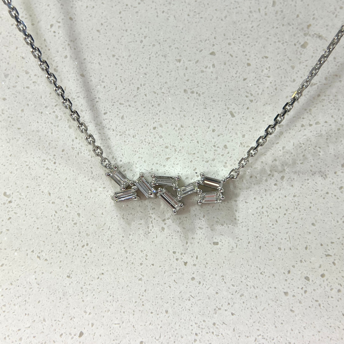 1.2mm Cable Chain w/ Diamond Baguette Cluster Necklace 14K Solid Gold DFN008