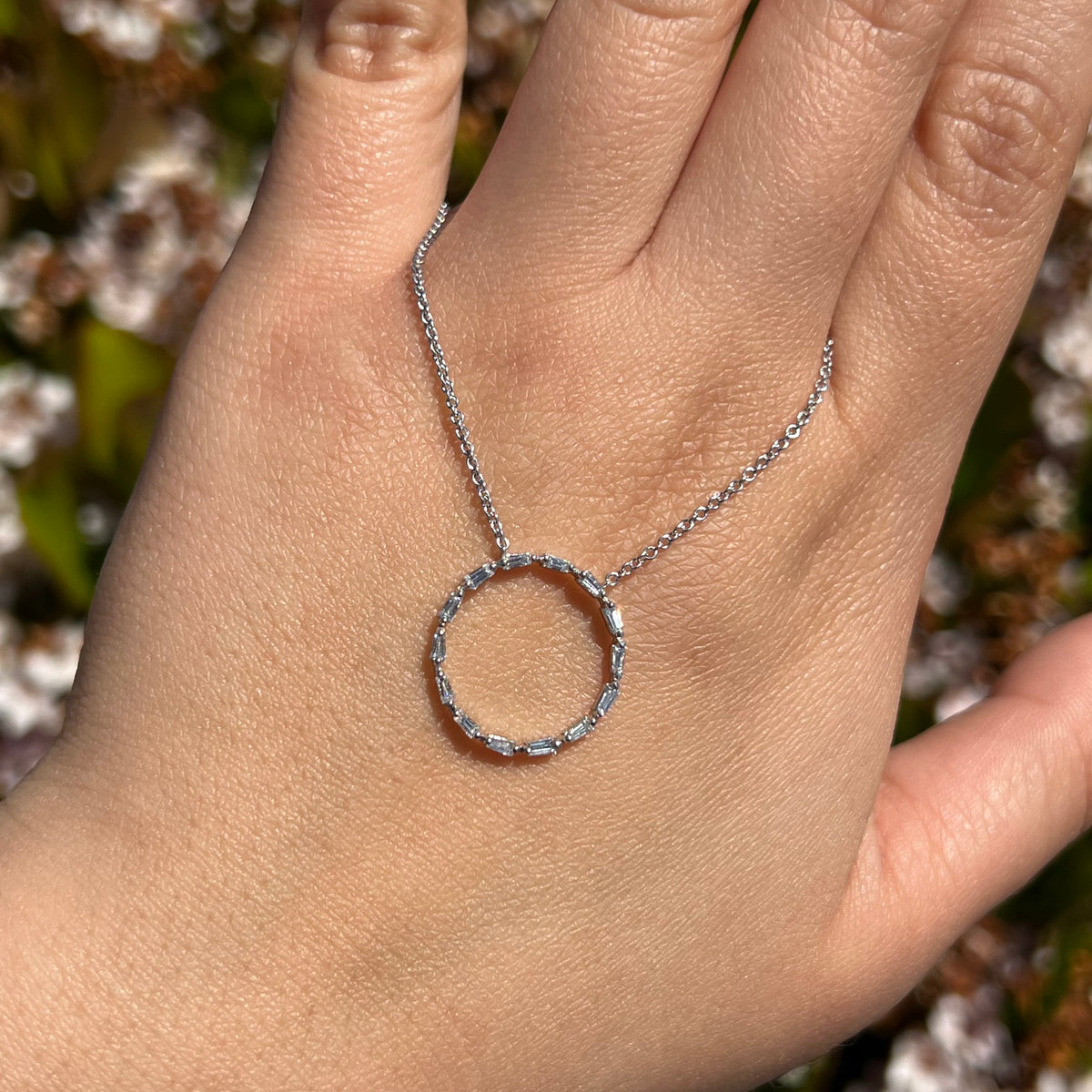 1.2mm Rolo Chain w/ Circle of Life Diamond Baguette Necklace 14K Solid Gold DFN009