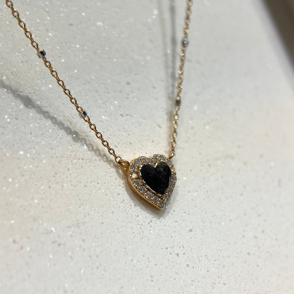 0.9mm Beaded Chain Diamond Halo Heart Necklace 14K Gold DFN014