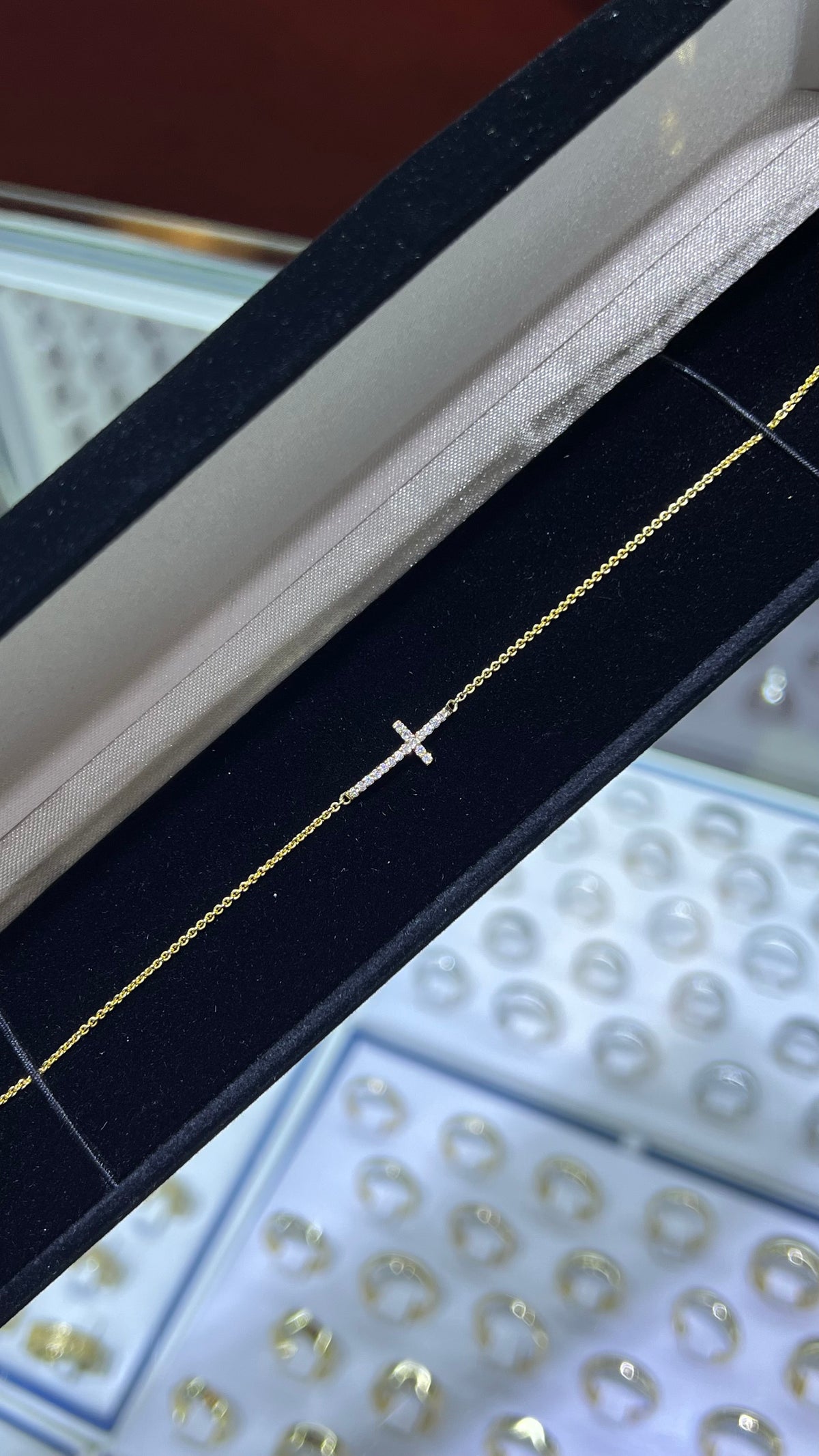 Single Diamond Cross Charm Bracelet 14K Solid Gold DFB005