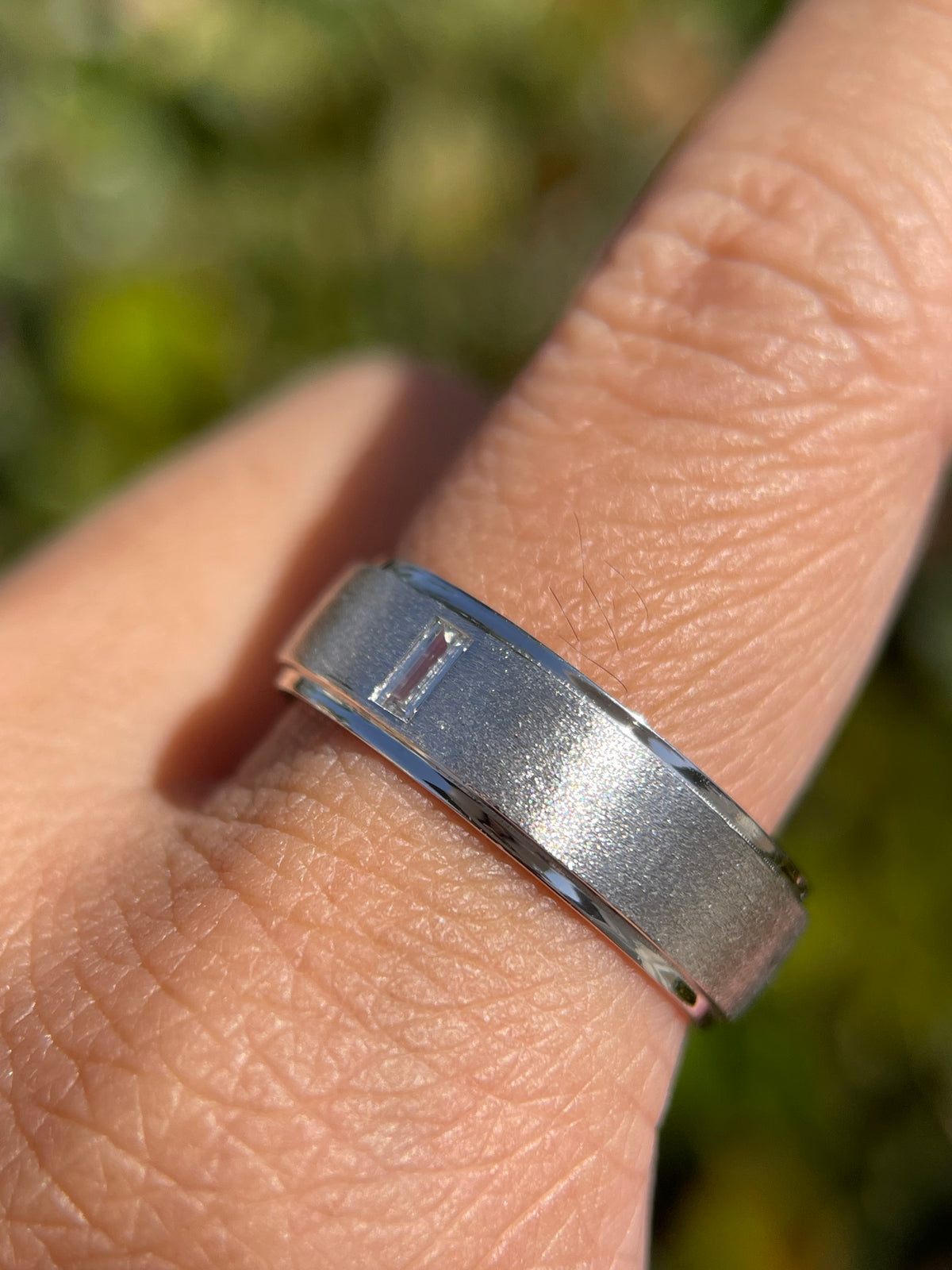 0.15ct Brushed Single Bezel Emerald Cut Diamond Wedding Band 14K Gold MR022