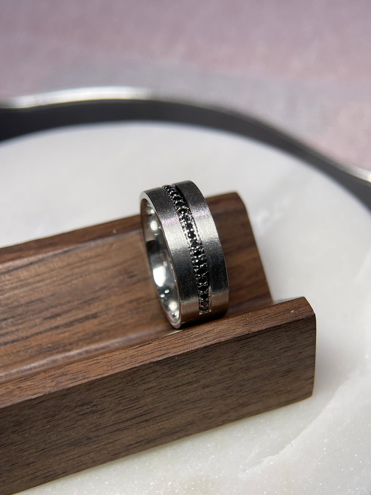 Men's 0.40ct Remy Centered Brushed Black Diamond Wedding Band 14K Gold MR013