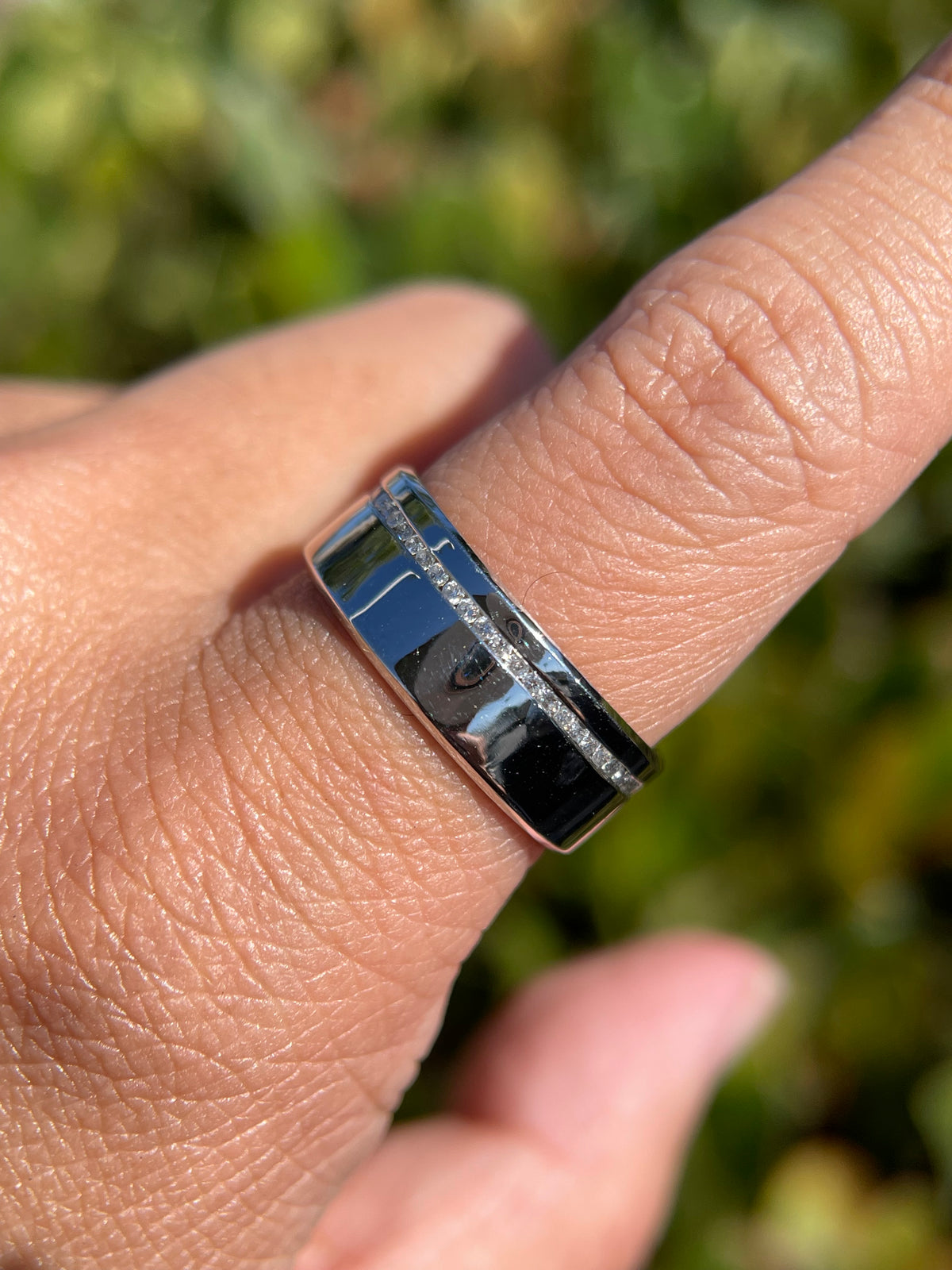 Polished Off-Center Diamond Eternity Wedding Band 14K Gold MR015