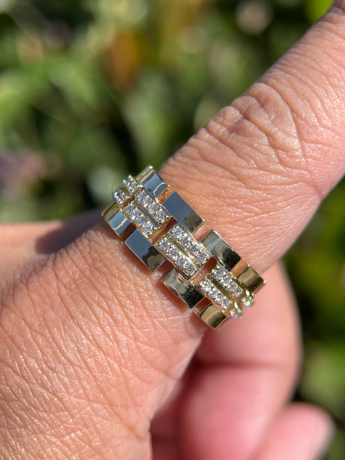 0.80ct Polished Chain Link Double Row Diamond Wedding Band 14K Gold MR027