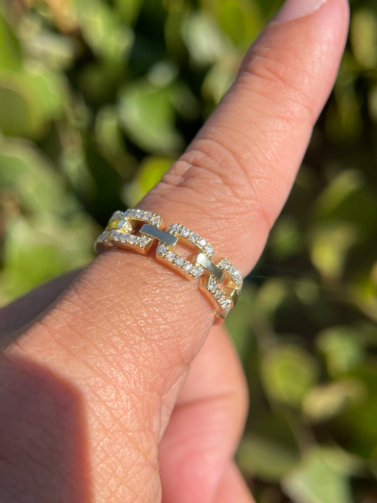 0.52ct Polished Diamond Chain Link Ring Solid 14K Gold MR033