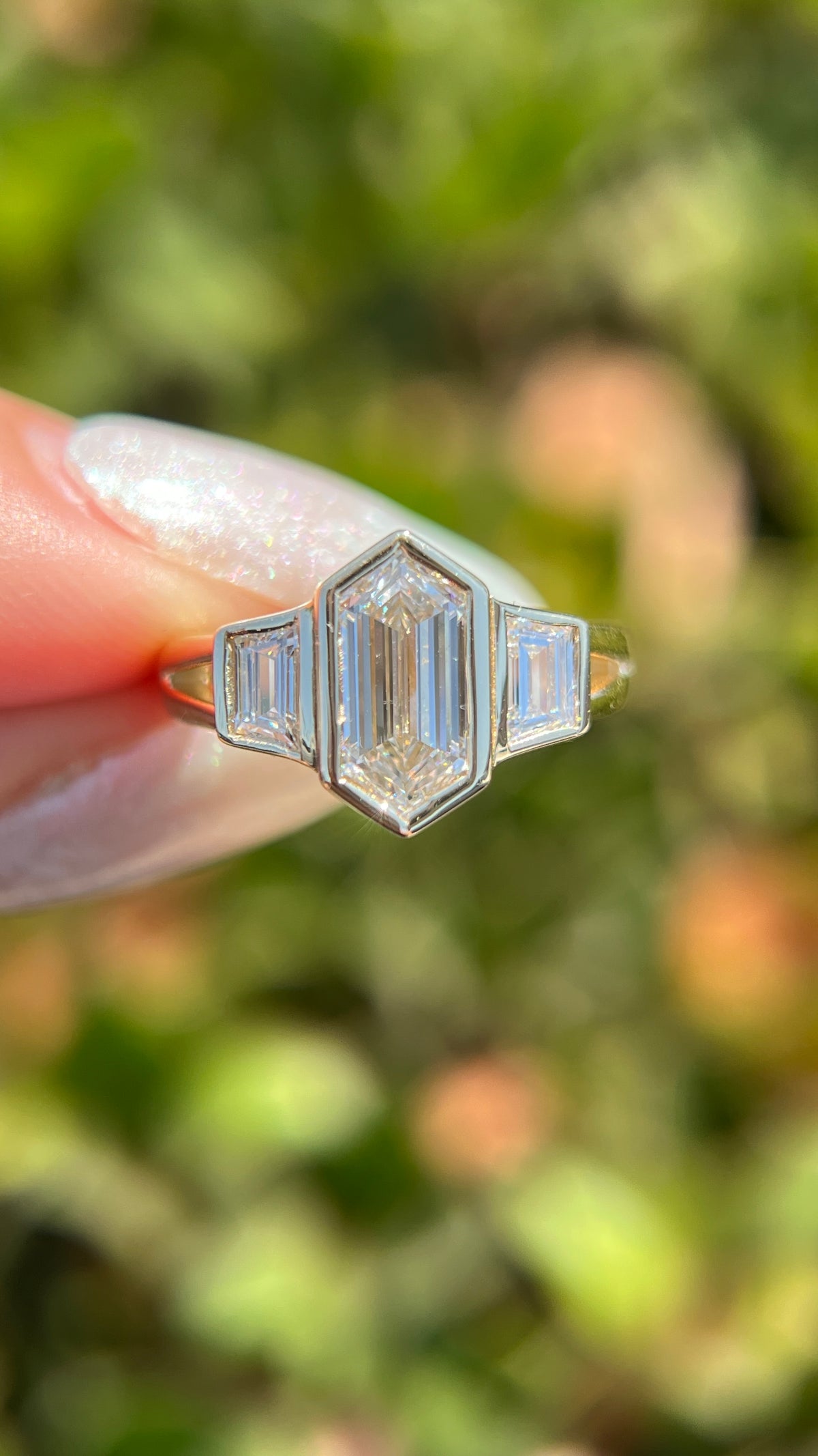 Hailey 1.57ct E-VVS2 Hexagon Cut Lab Grown Diamond Engagement Ring 14K Gold