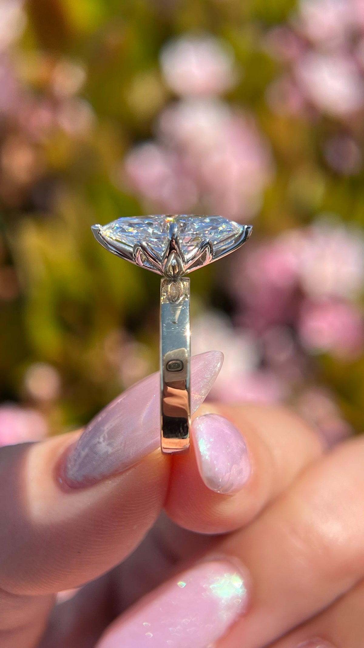 Andrea Tulip Prongs 3.72ct F-VS1 Marquise Cut Lab Grown Diamond Engagement Ring 14K Gold