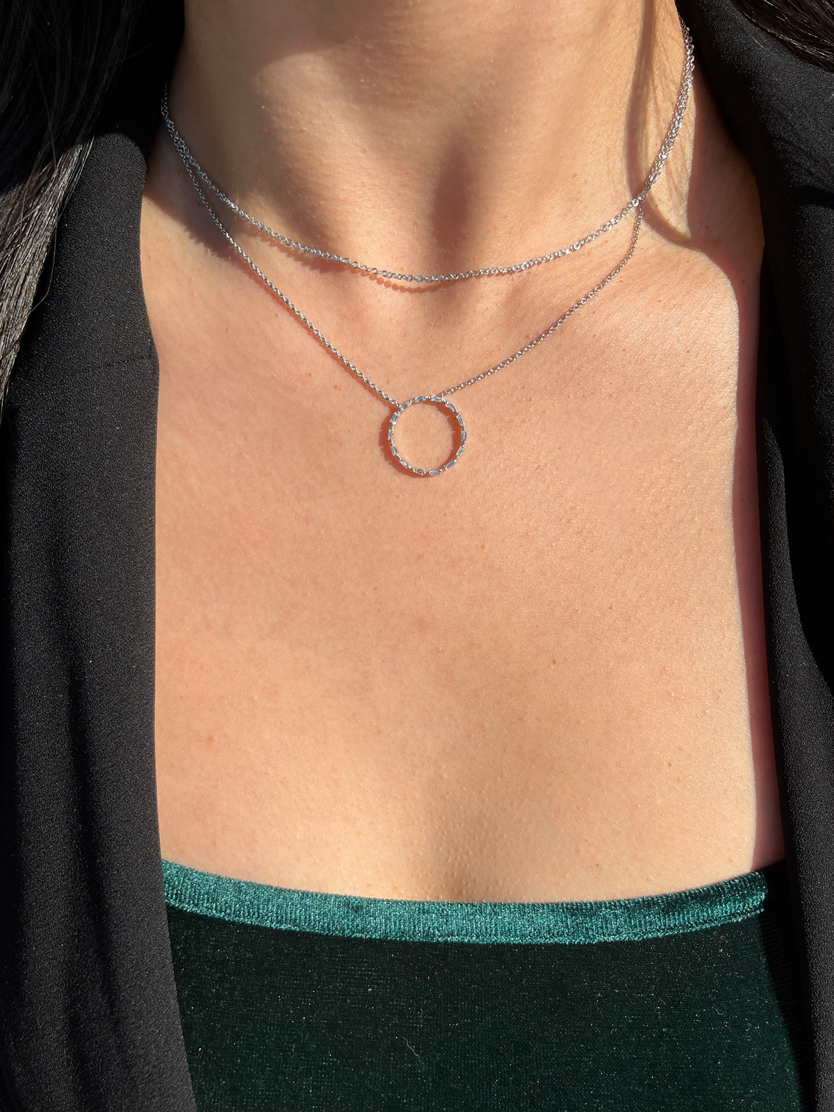 1.2mm Rolo Chain w/ Circle of Life Diamond Baguette Necklace 14K Solid Gold DFN009