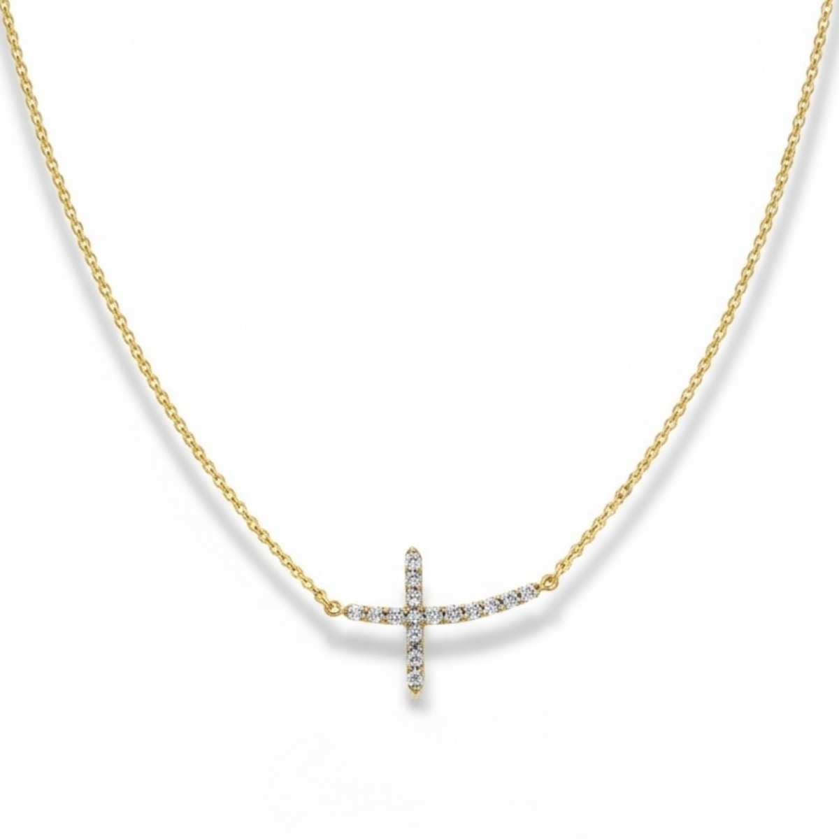 1.3mm Rolo Chain w/ Large Diamond Cross Necklace 14K Solid Gold DFN002