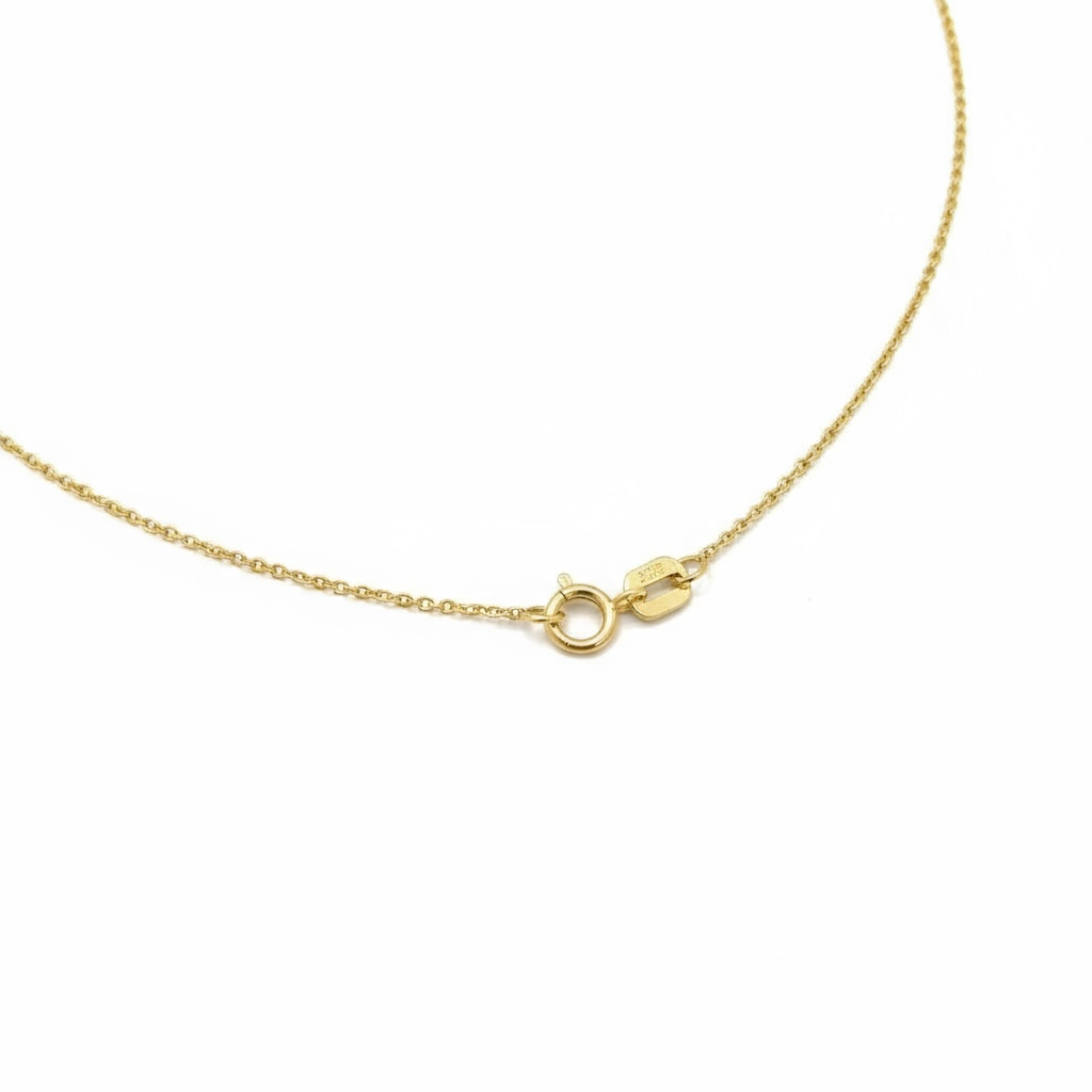 1.0mm Rolo Chain w/ Small Diamond Bar Necklace 14K Solid Gold DFN004