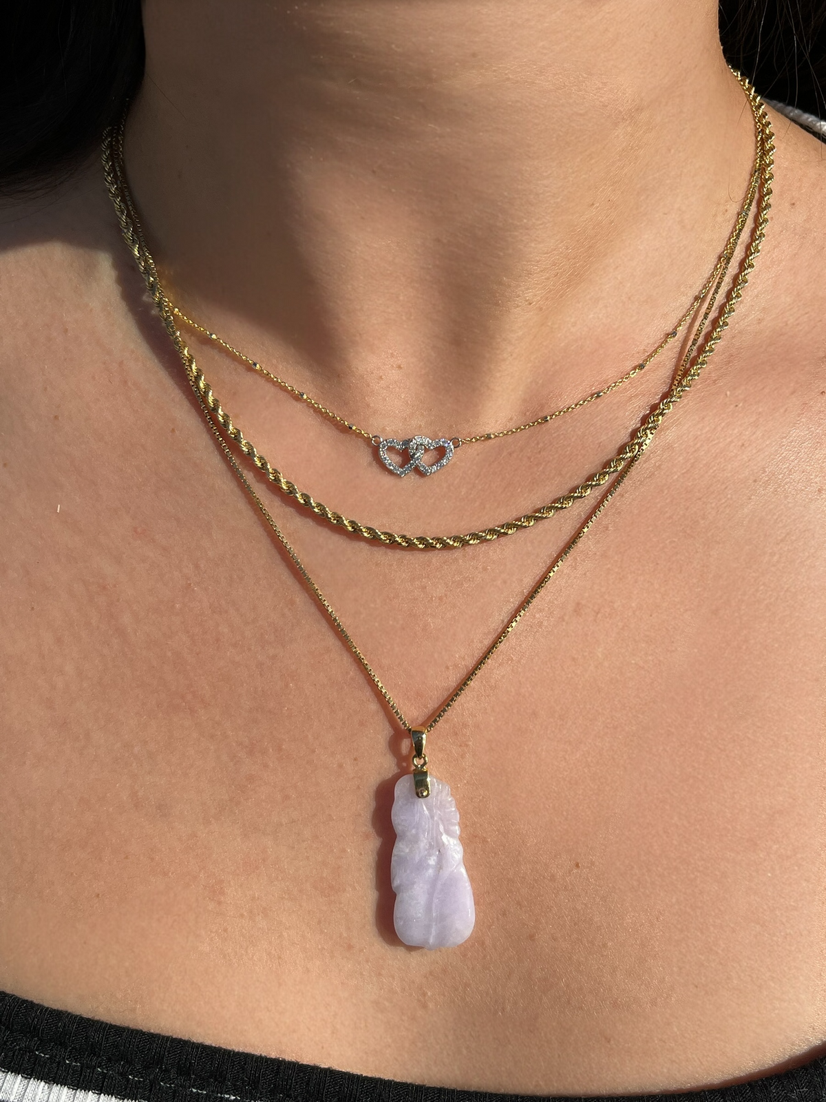 0.9mm Beaded Chain w/ Interlocking Diamond Hearts Two Tone Necklace 14K Gold DFN011