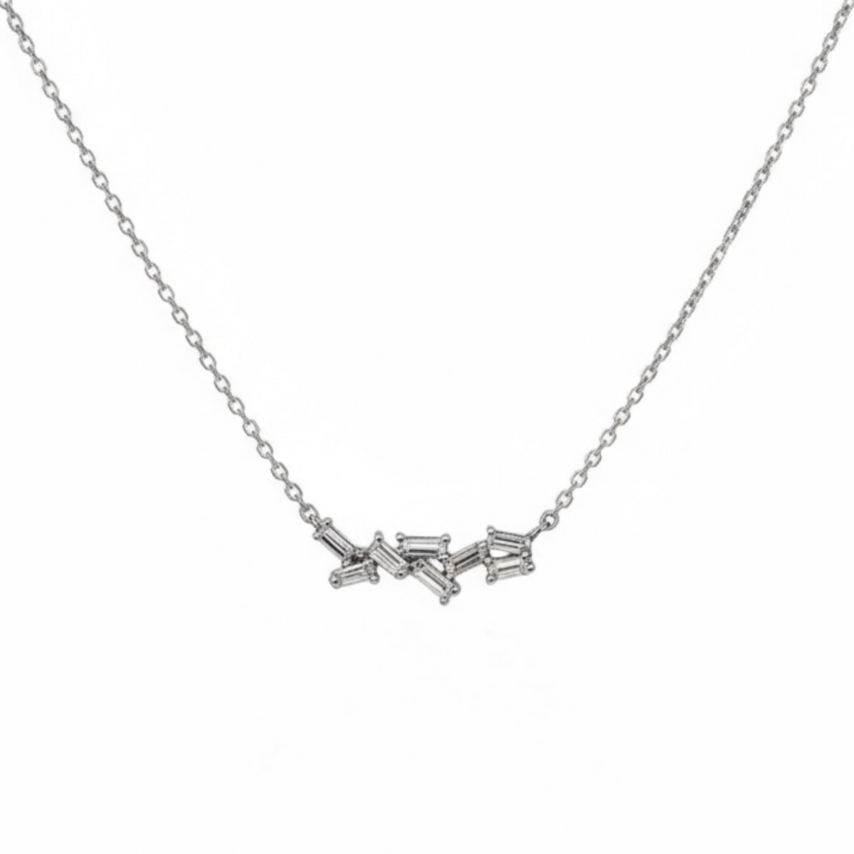 1.2mm Cable Chain w/ Diamond Baguette Cluster Necklace 14K Solid Gold DFN008