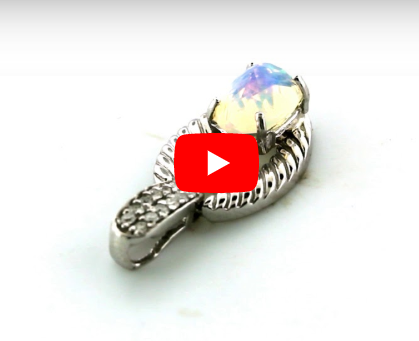 0.77 CT Oval Opal Diamond Pendant 0.26 CT TW 14K White Gold OPEN006 - NorthandSouthJewelry