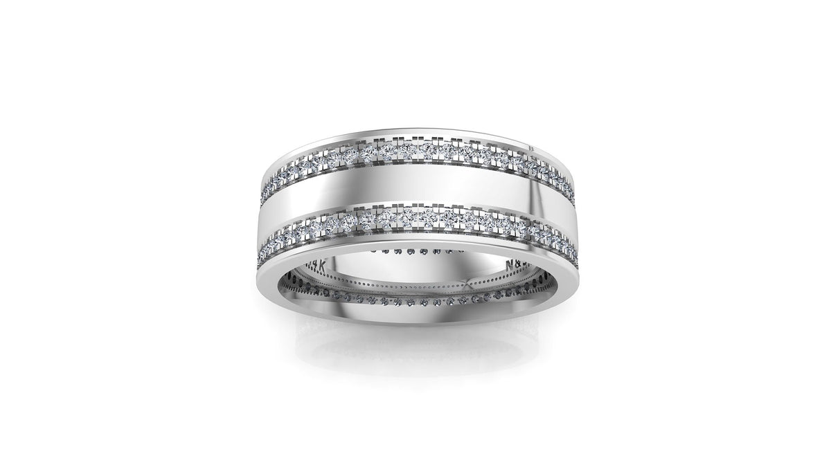 Men's 1.10ct tw Forever Kobe & Gigi Double Eternity Diamond Wedding Band 14K Gold MR002