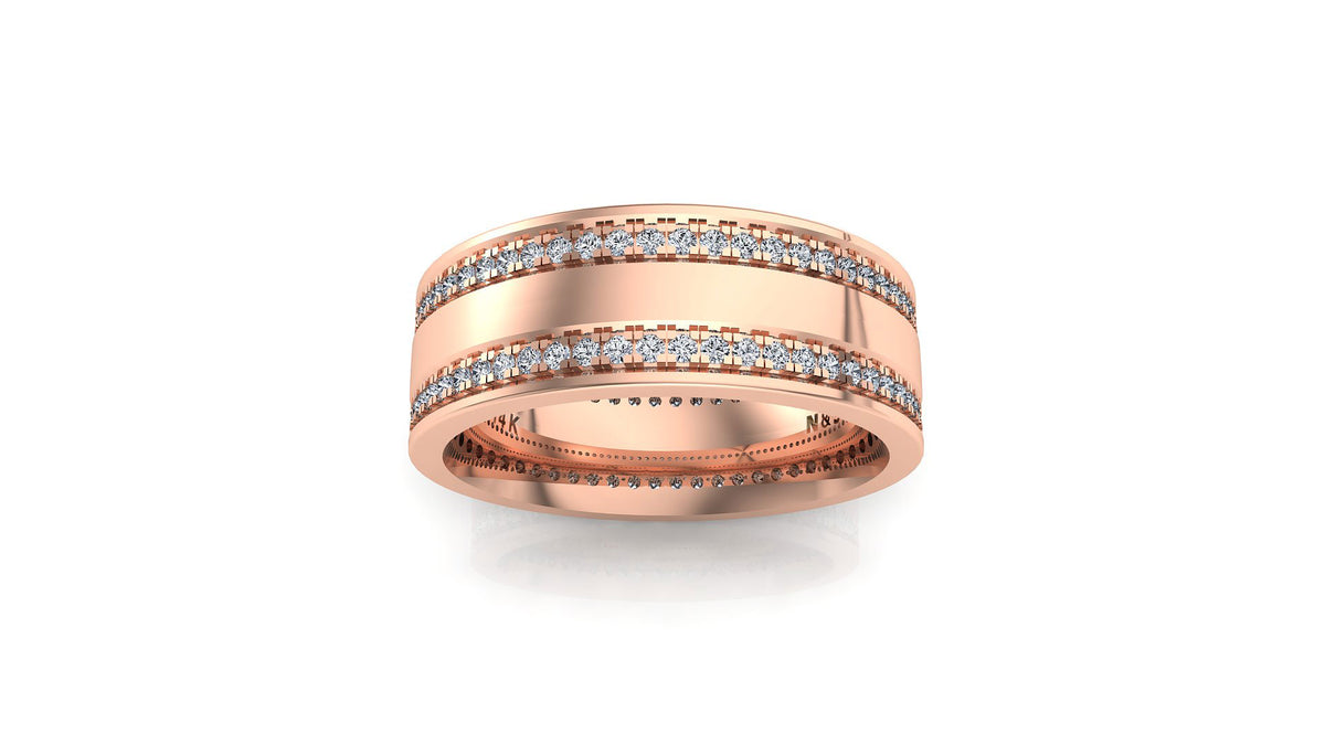 Men's 1.10ct tw Forever Kobe & Gigi Double Eternity Diamond Wedding Band 14K Gold MR002
