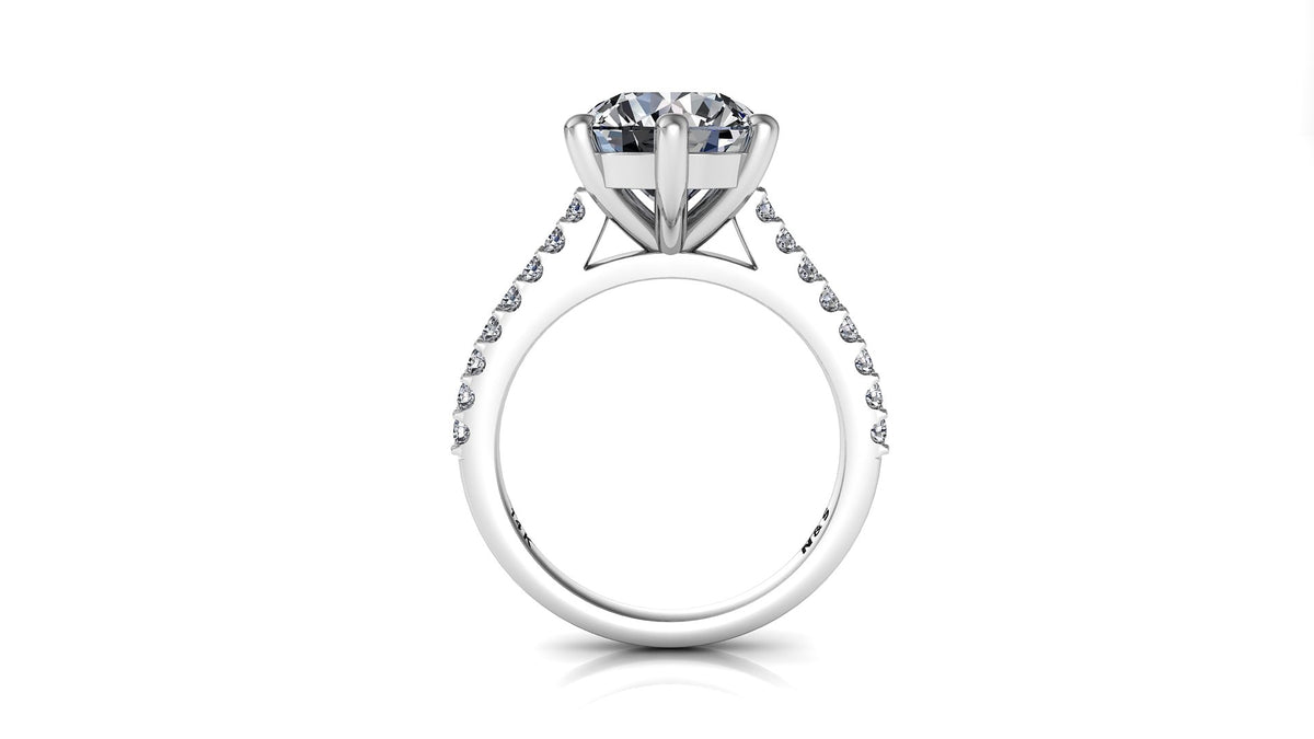 8mm (1.90ct)  ForeverOne Round Moissanite in 2.0mm Jennifer Diamond Band 14K Gold MOENG048