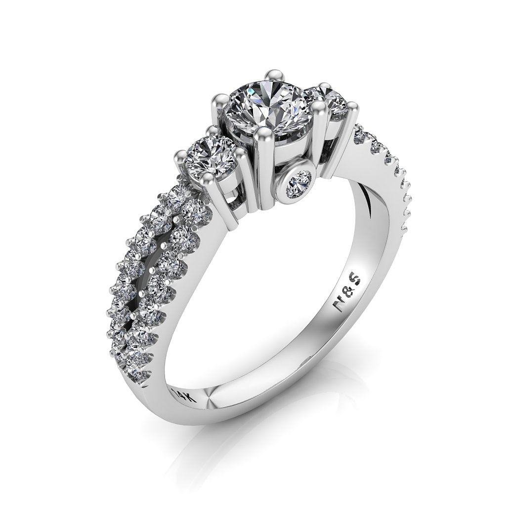 4.5mm (0.33ct) ForeverOne Round Moissanite Three Stone 14K Gold Engagement Ring MOENG059
