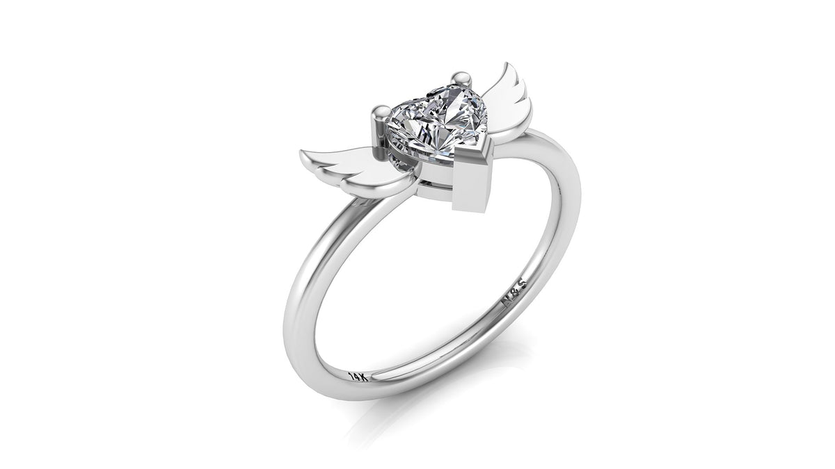 6mm (0.80ct) ForeverOne Heart Moissanite Wing Setting Moissanite Ring 14K Gold MOENG088