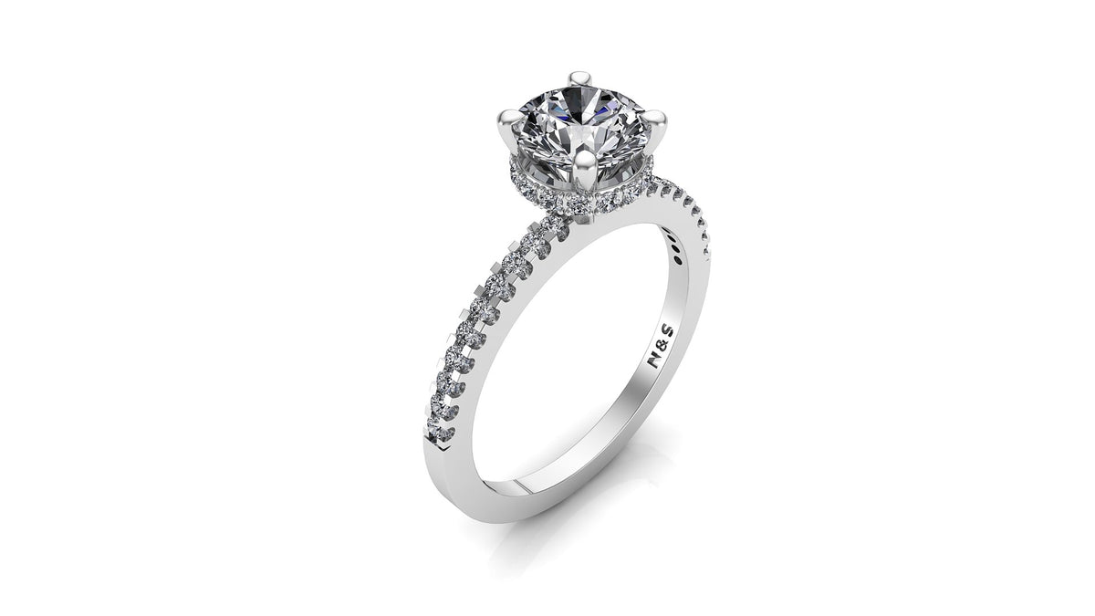 6.5mm (1.00ct) Katie ForeverOne Round Moissanite Diamond Underhalo Engagement Ring 14K Gold MOENG023