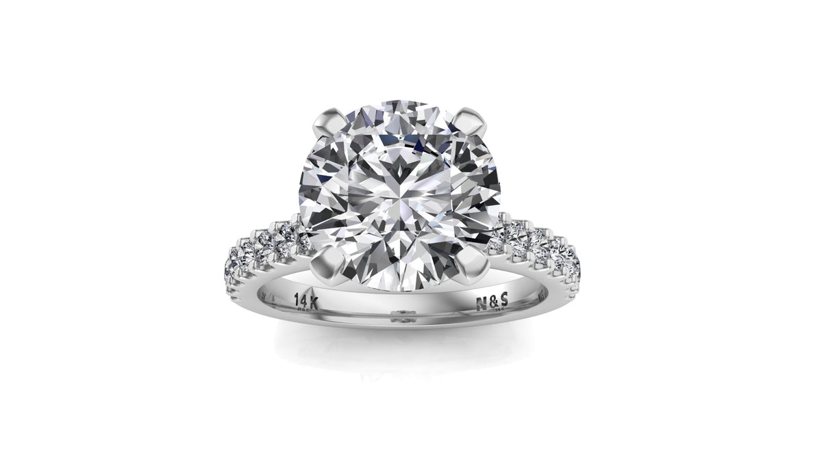 7.5mm (1.50ct) ForeverOne Round Moissanite Heart Style Undersetting Engagement Ring 14K Gold MOENG091