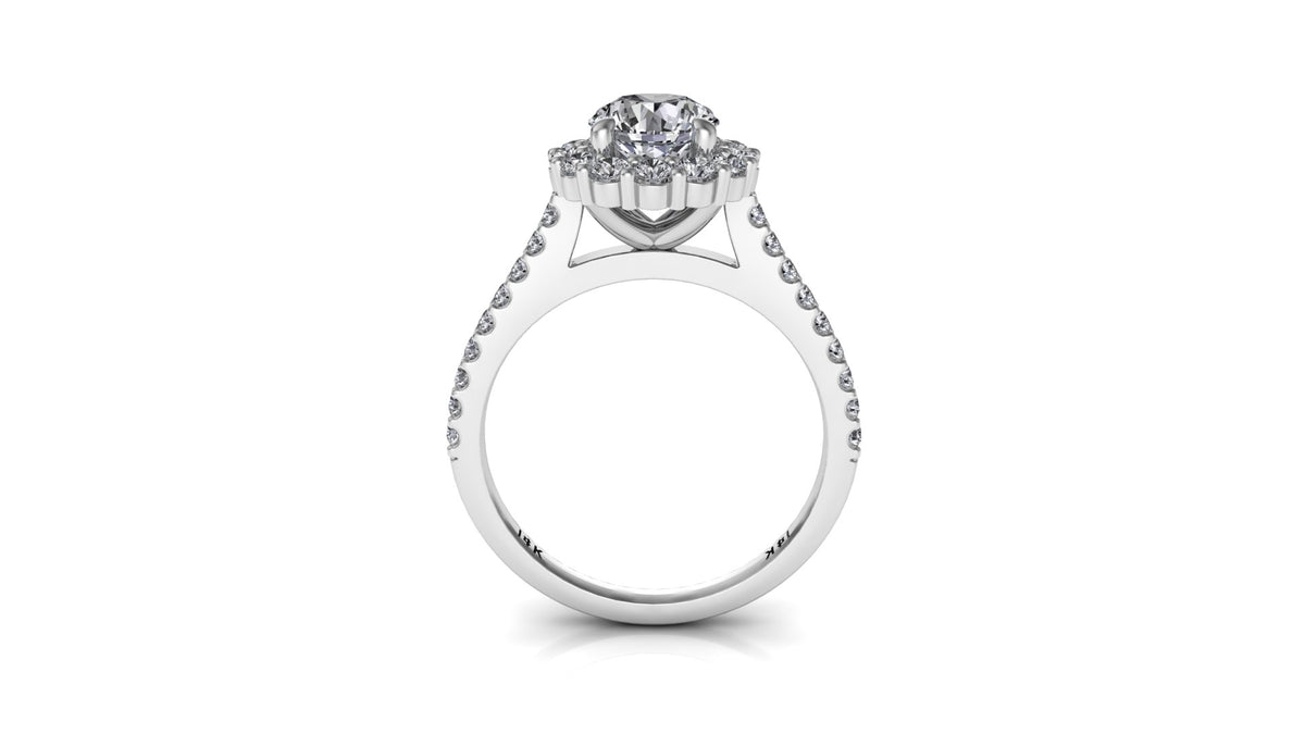 6mm (0.80ct) ForeverOne Round Moissanite Four Prong Diamond Halo Engagement Ring 14K Gold MOENG092