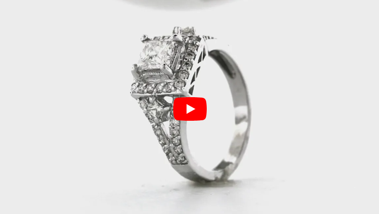 Princess Cut Diamond Engagement Ring 1.51 ct tw 14K White Gold DENG045 - NorthandSouthJewelry