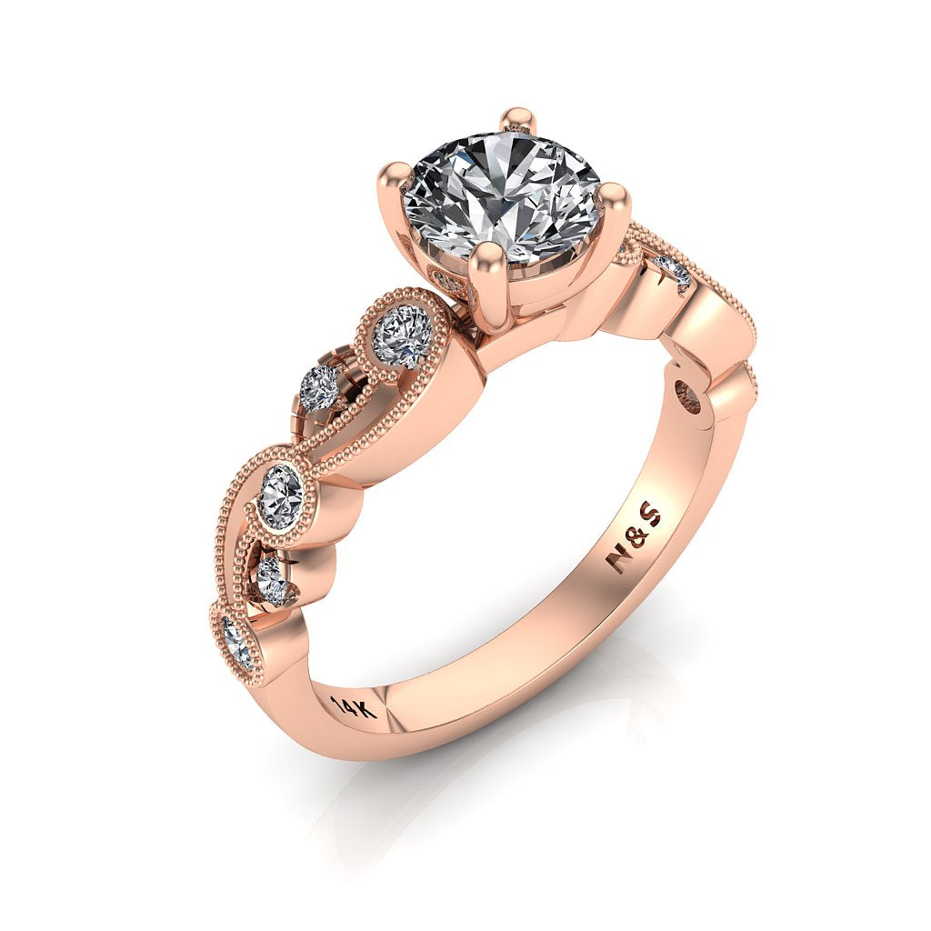 5.5mm (0.60ct) ForeverOne Round Moissanite Milgrain Design 14K Gold Engagement Ring MOENG060